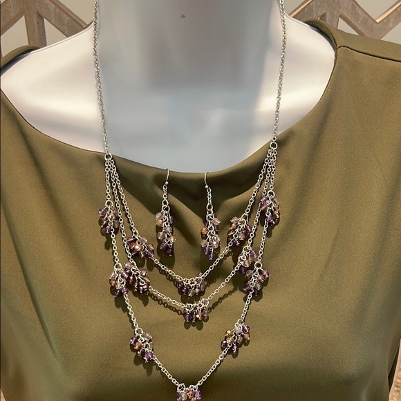 Coldwater Creek Elegant Silver and Purple Necklace Set - Picture 1 of 9